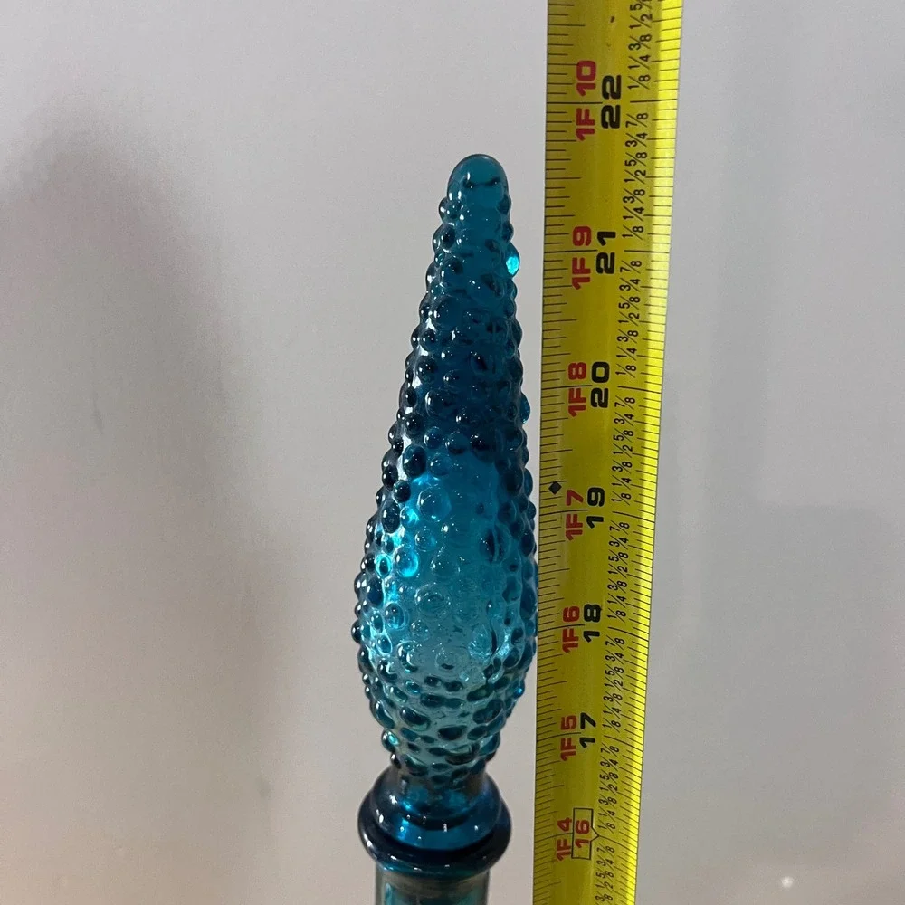 Vtg Empoli Blue Hobnail‎ Bubble Glass Decanter Genie Bottle Italy 21.5